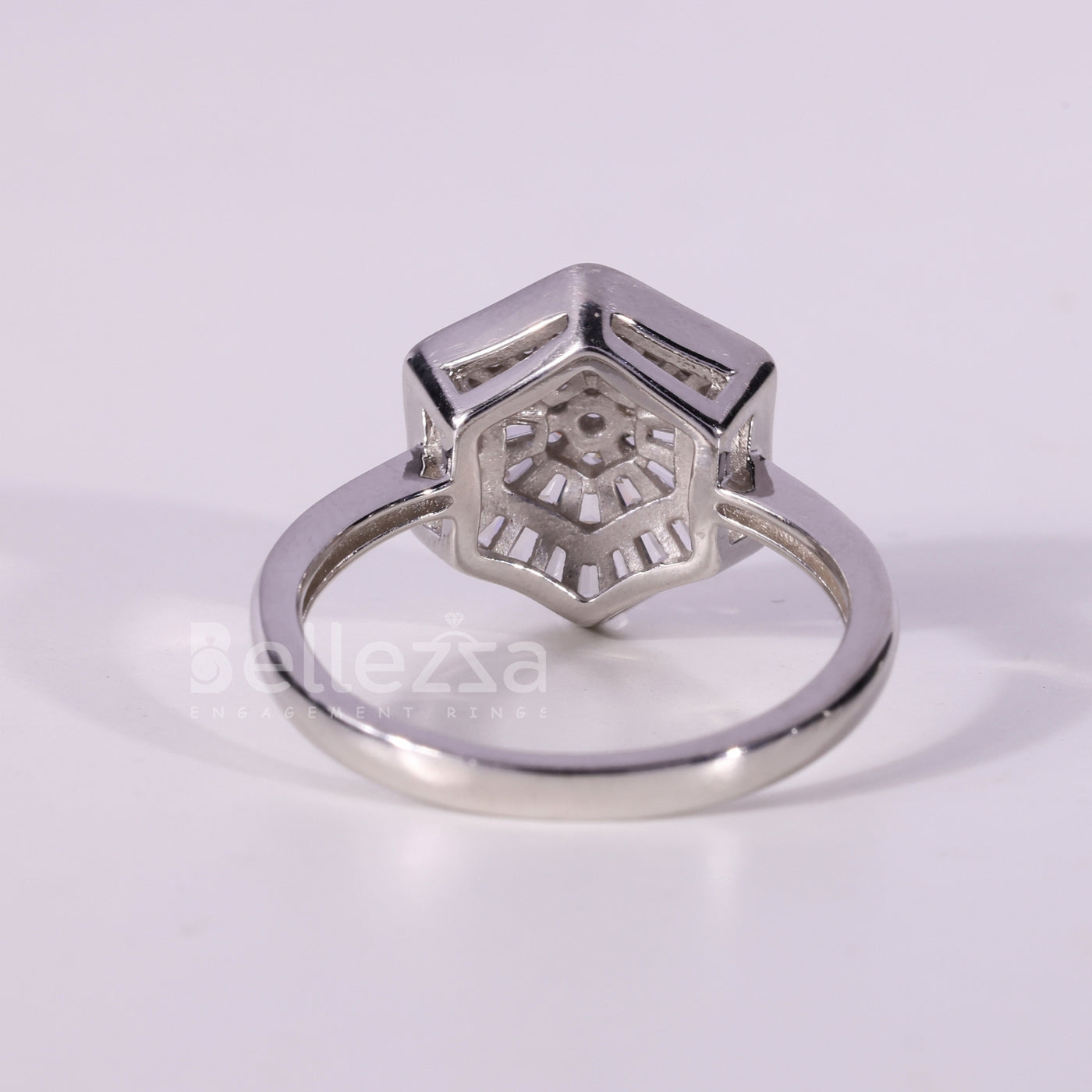 Round & Baguette Cut Cluster Diamond Moissanite Engagement Ring