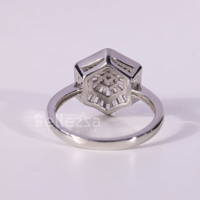 Round & Baguette Cut Cluster Diamond Moissanite Engagement Ring