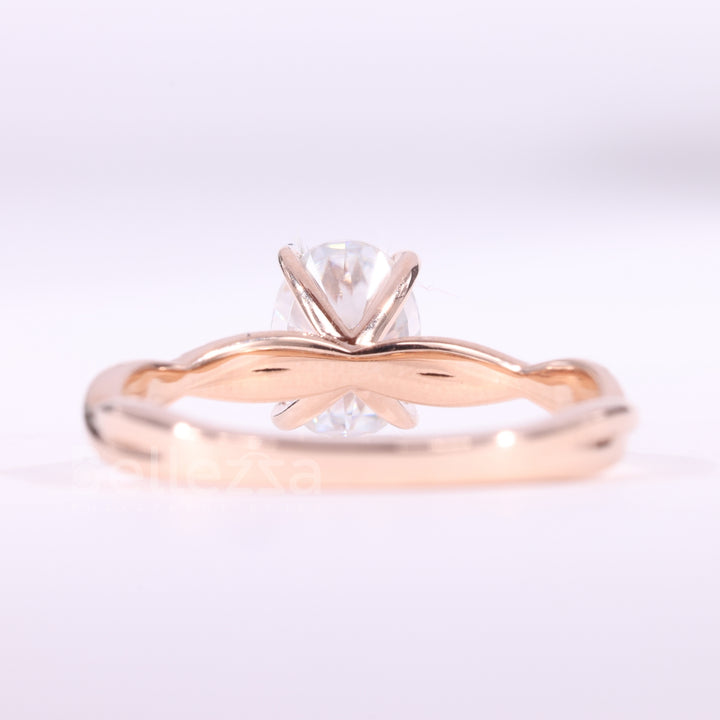 1.0CT Oval Cut Twisted Pave Setting Moissanite Engagement Ring