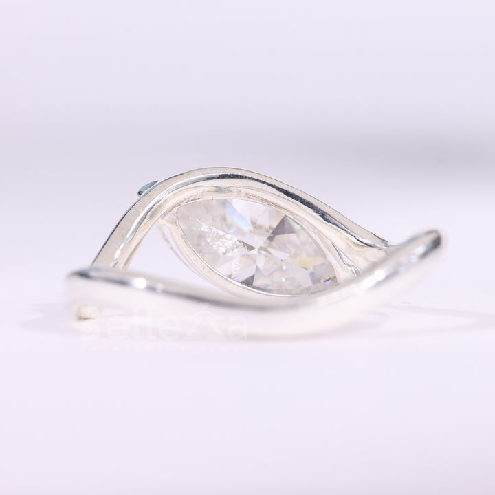 2.0CT Marquise Cut Solitaire Curved Moissanite Engagement Ring