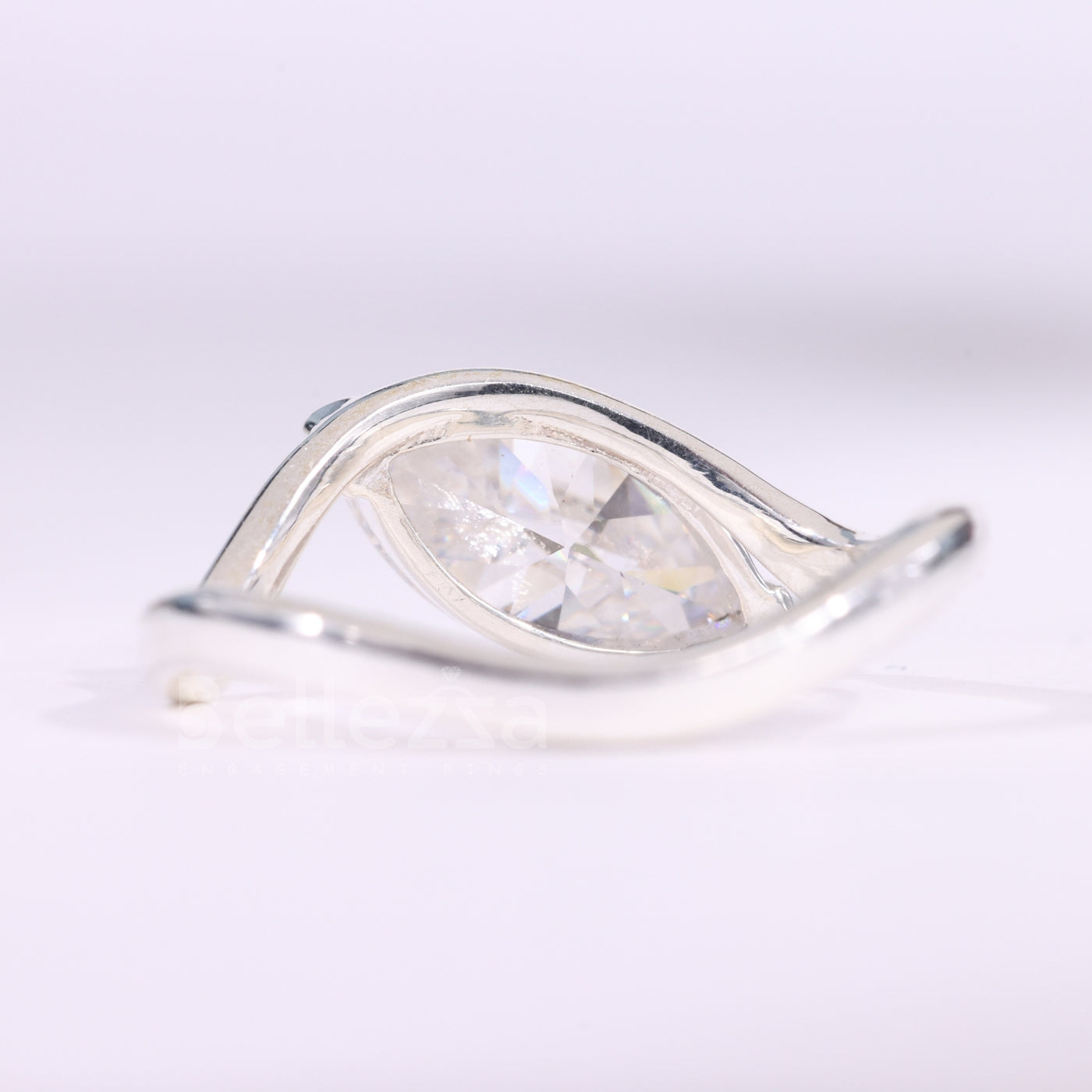 2.0CT Marquise Cut Solitaire Curved Moissanite Engagement Ring