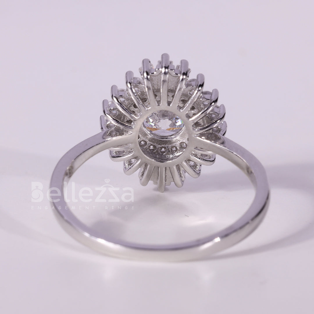 0.50CT Round Cut Halo Cluster Diamond Moissanite Engagement Ring