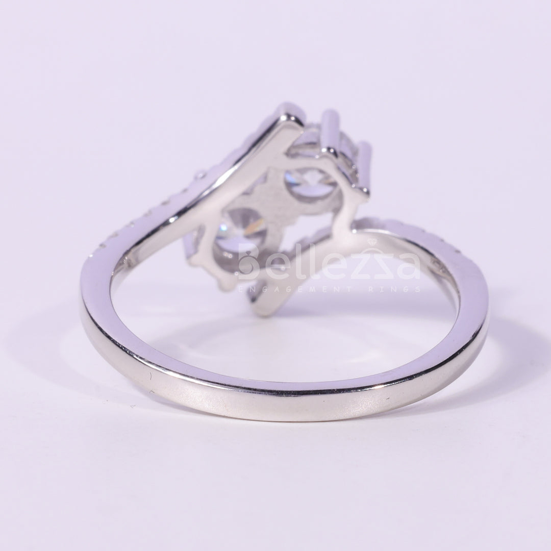 0.50CT Round Cut Unique Two Stone Moissanite Engagement Ring