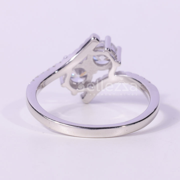 0.50CT Round Cut Unique Two Stone Moissanite Engagement Ring