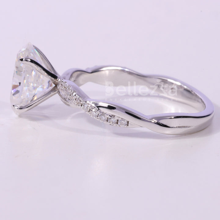 1.50CT Oval Cut Twisted Pave Setting Moissanite Engagement Ring