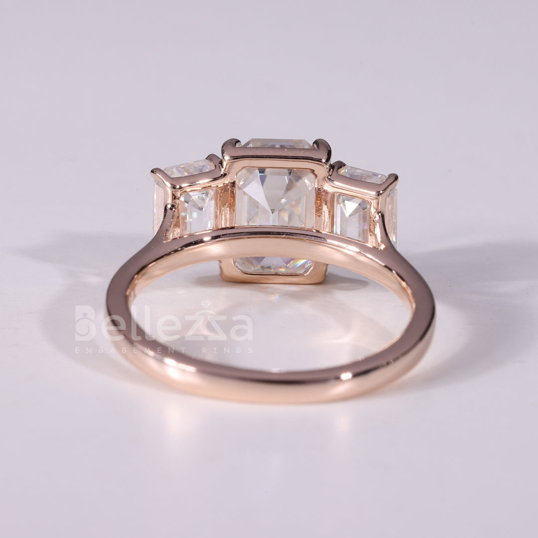 1.0CT Emerald Cut Three Stone Moissanite Engagement Ring