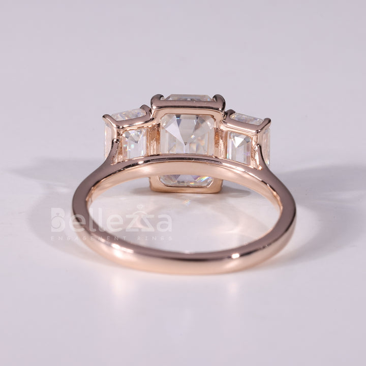 1.0CT Emerald Cut Three Stone Moissanite Engagement Ring