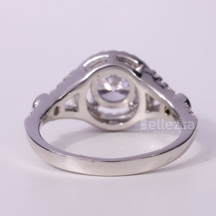 1.0CT Round Cut Halo Cluster Diamond Moissanite Engagement Ring