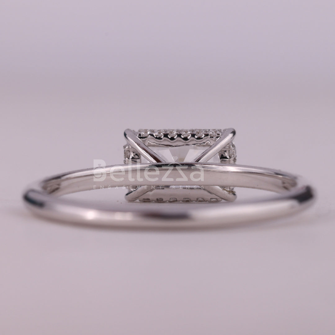 1.0CT East-West Radiant Cut Hidden Halo Moissanite Engagement Ring