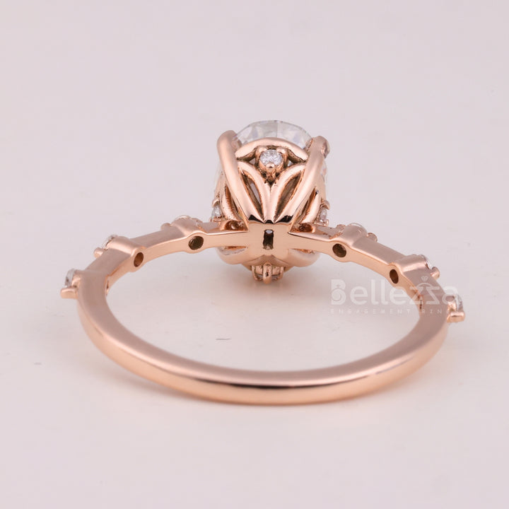 1.50CT Oval Cut Diamond Petite Pave Setting Moissanite Engagement Ring