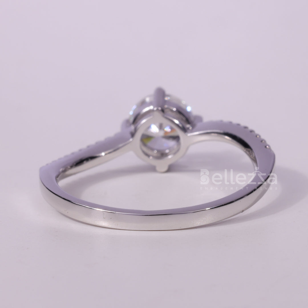 1.0CT Round Cut Pave Setting Moissanite Engagement Ring