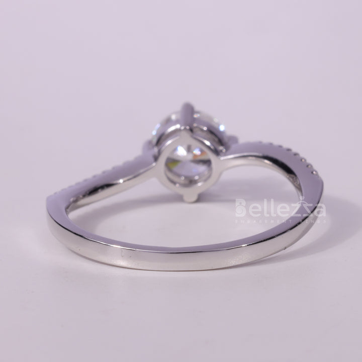 1.0CT Round Cut Pave Setting Moissanite Engagement Ring