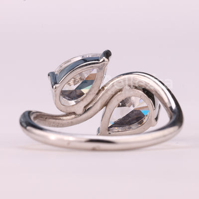 1.0CTW Pear Cut Alternative Curved Moissanite Toi Et Moi Engagement Ring