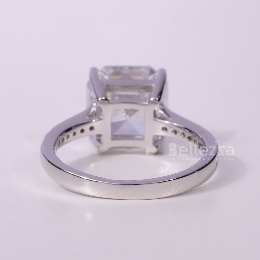 2.0CT Asscher Cut Pave Setting Moissanite Engagement Ring