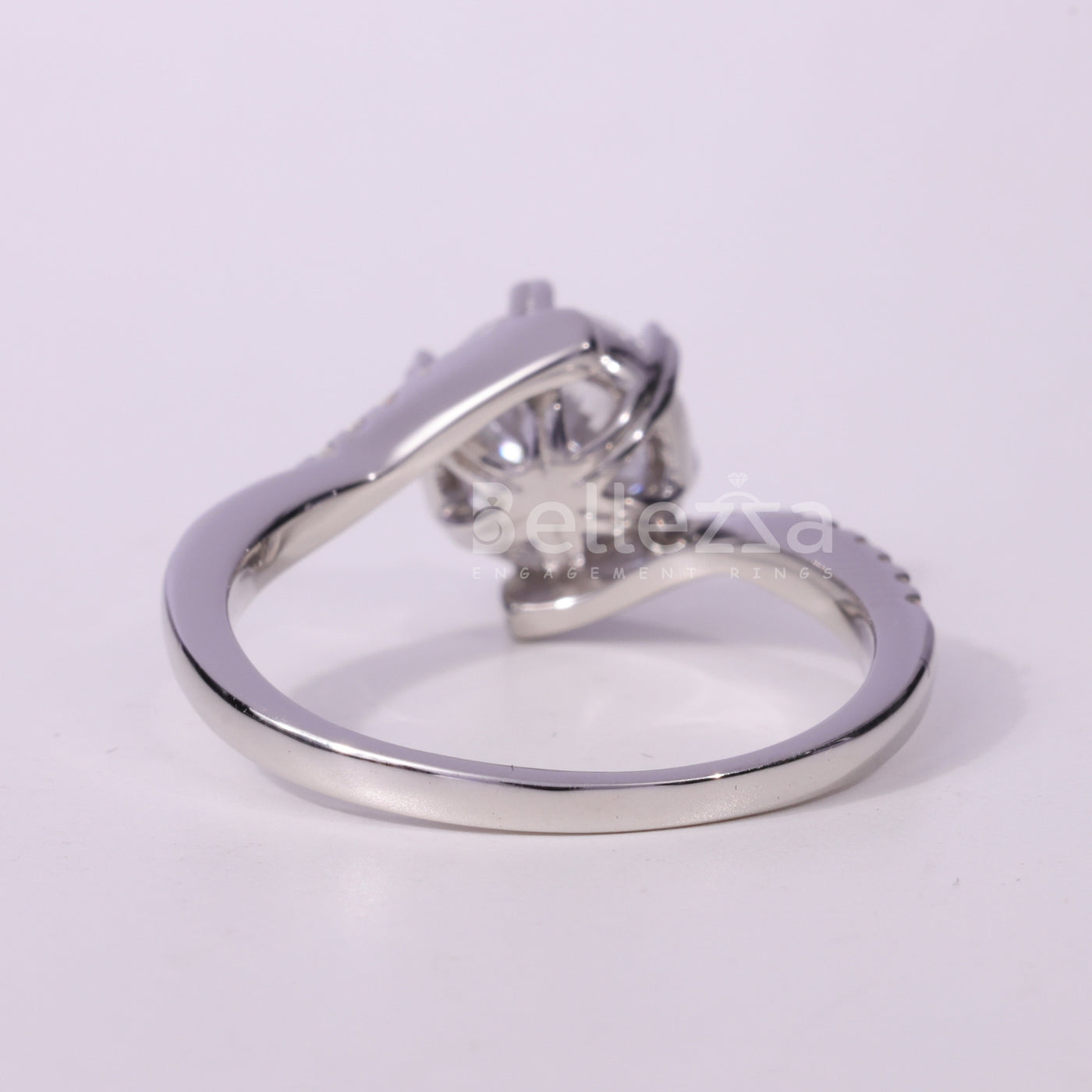 1.0CT Round Cut Bypass Shank Pave Setting Engagement Ring