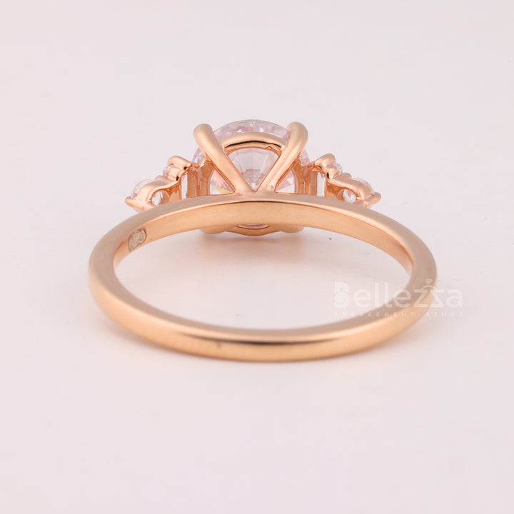 1.0CT Round Cut Cluster Diamond Moissanite Engagement Ring