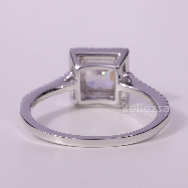 1.0CT Asscher Cut Diamond Halo Pave Setting Moissanite Engagement Ring