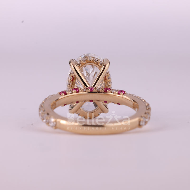 2.50CT Oval Cut Three Side Pave Setting Unique Moissanite Engagement Ring