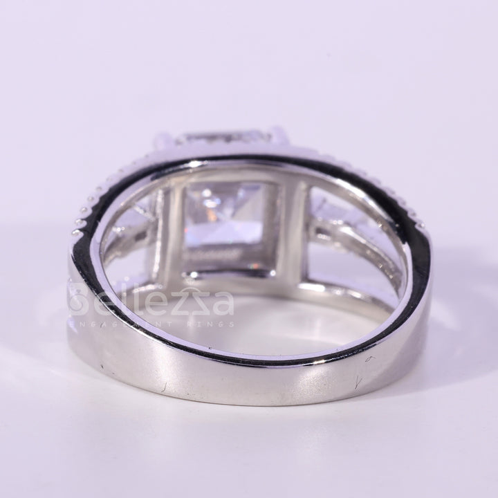 1.0CT Asscher Cut Cluster Diamond Moissanite Engagement Ring