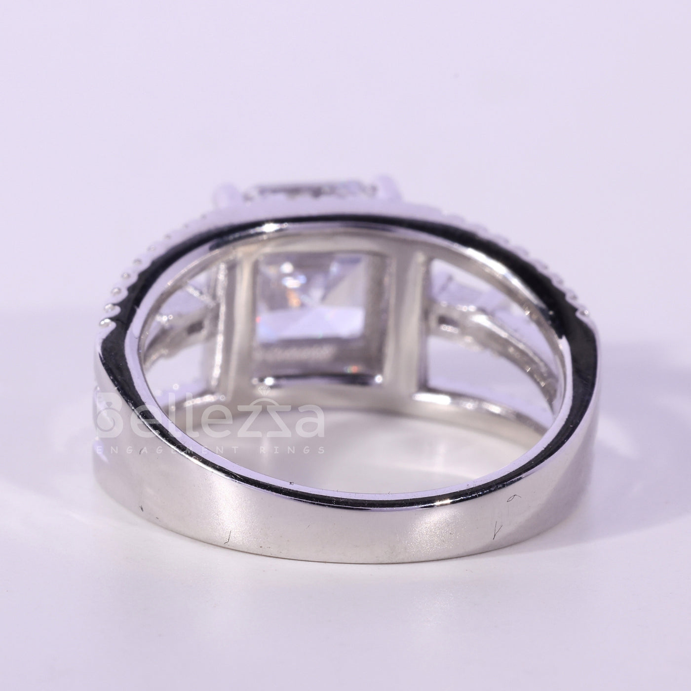 1.0CT Asscher Cut Cluster Diamond Moissanite Engagement Ring