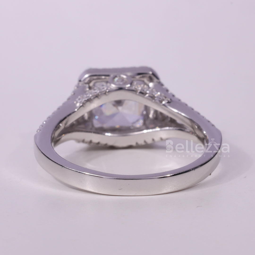 1.50CT Asscher Cut Cluster Diamond Moissanite Engagement Ring