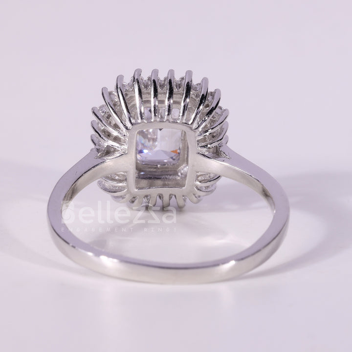 1.0CT Emerald Cut Diamond Cluster Setting Moissanite Engagement Ring