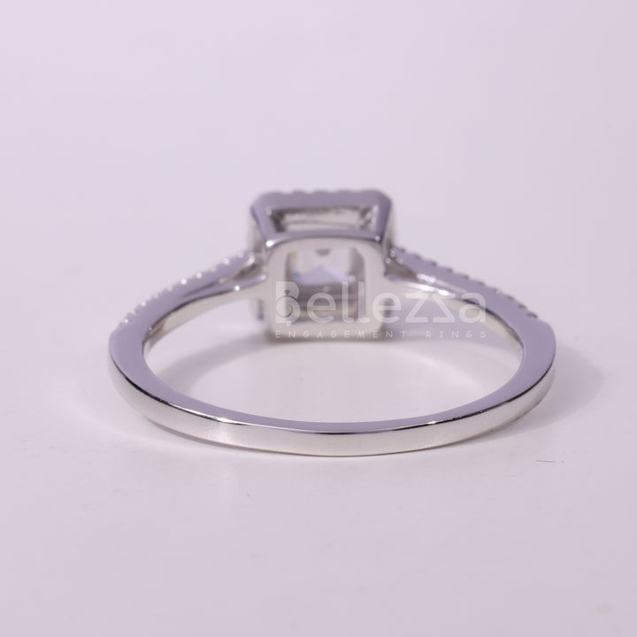 1.0CT Asscher Cut Halo Pave Setting Moissanite Engagement Ring