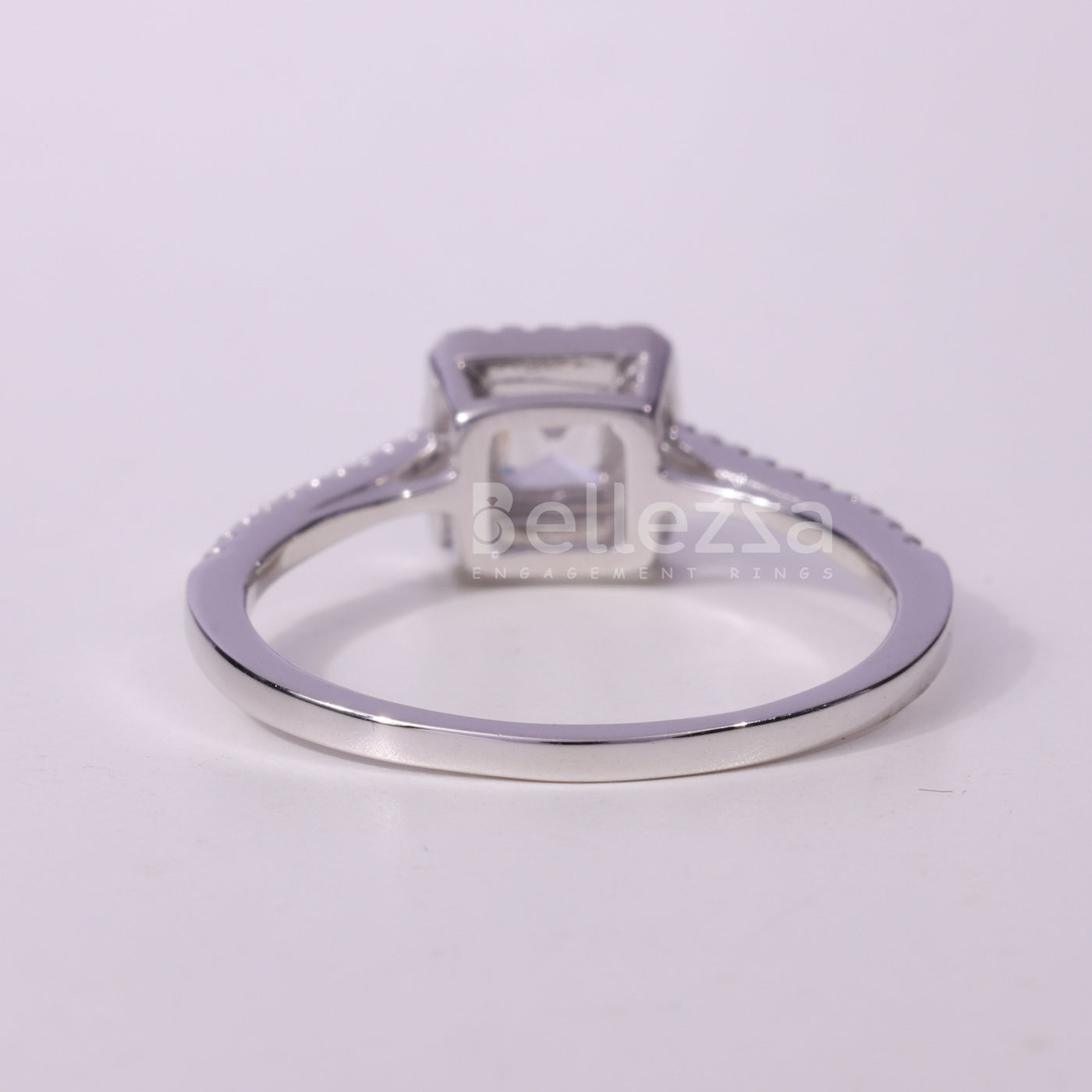 1.0CT Asscher Cut Halo Pave Setting Moissanite Engagement Ring