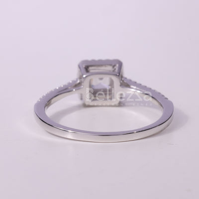 1.0CT Asscher Cut Halo Pave Setting Moissanite Engagement Ring
