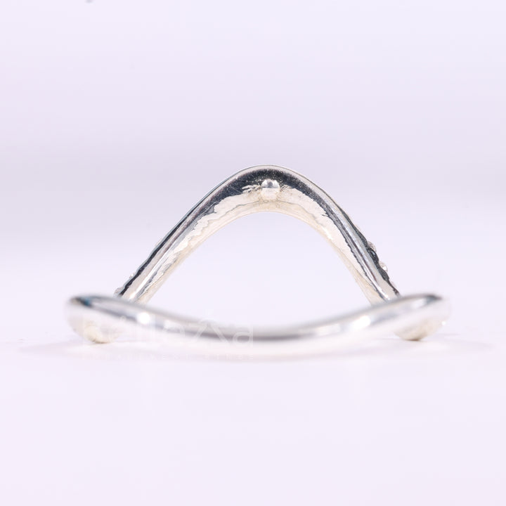 Round Cut Pave Setting Curved Moissanite Wedding Band