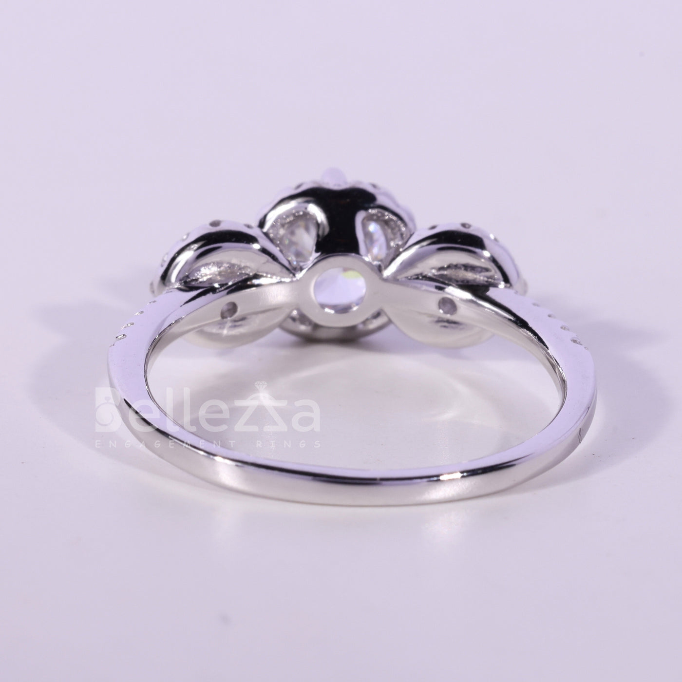 0.50CT Round Cut Three Stone Halo Setting Moissanite Engagement Ring