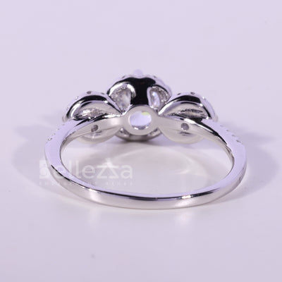 0.50CT Round Cut Three Stone Halo Setting Moissanite Engagement Ring