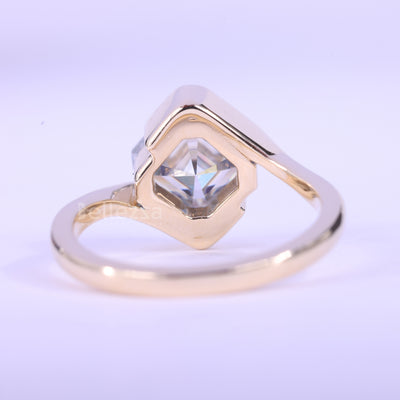 1.50CT Asscher Cut Unique Bezel Set Solitaire Engagement Ring