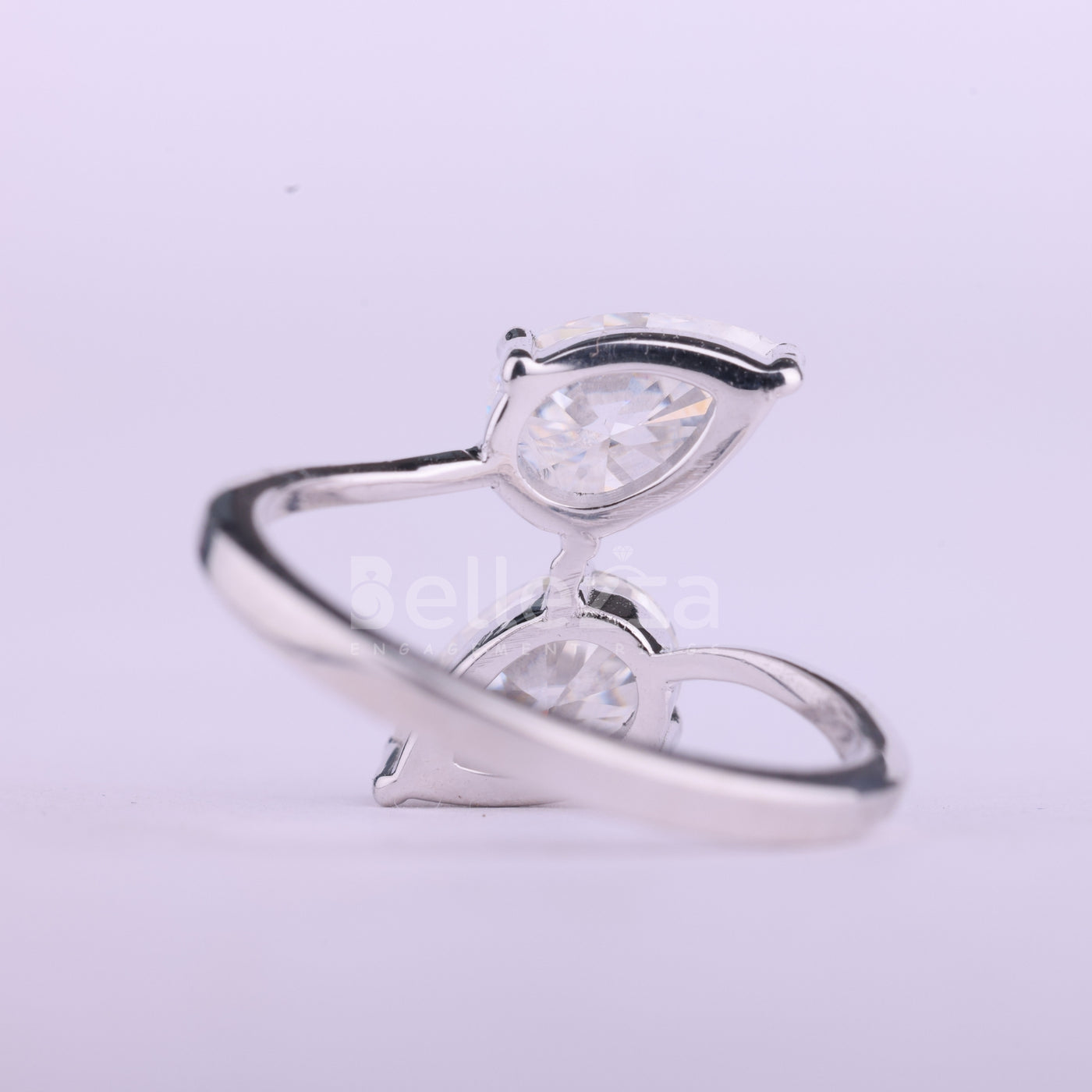 1.0CTW Pear Cut Diamond Toi Et Moi Bypass Shank Wedding Ring