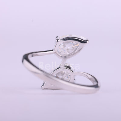 1.0CTW Pear Cut Diamond Toi Et Moi Bypass Shank Wedding Ring