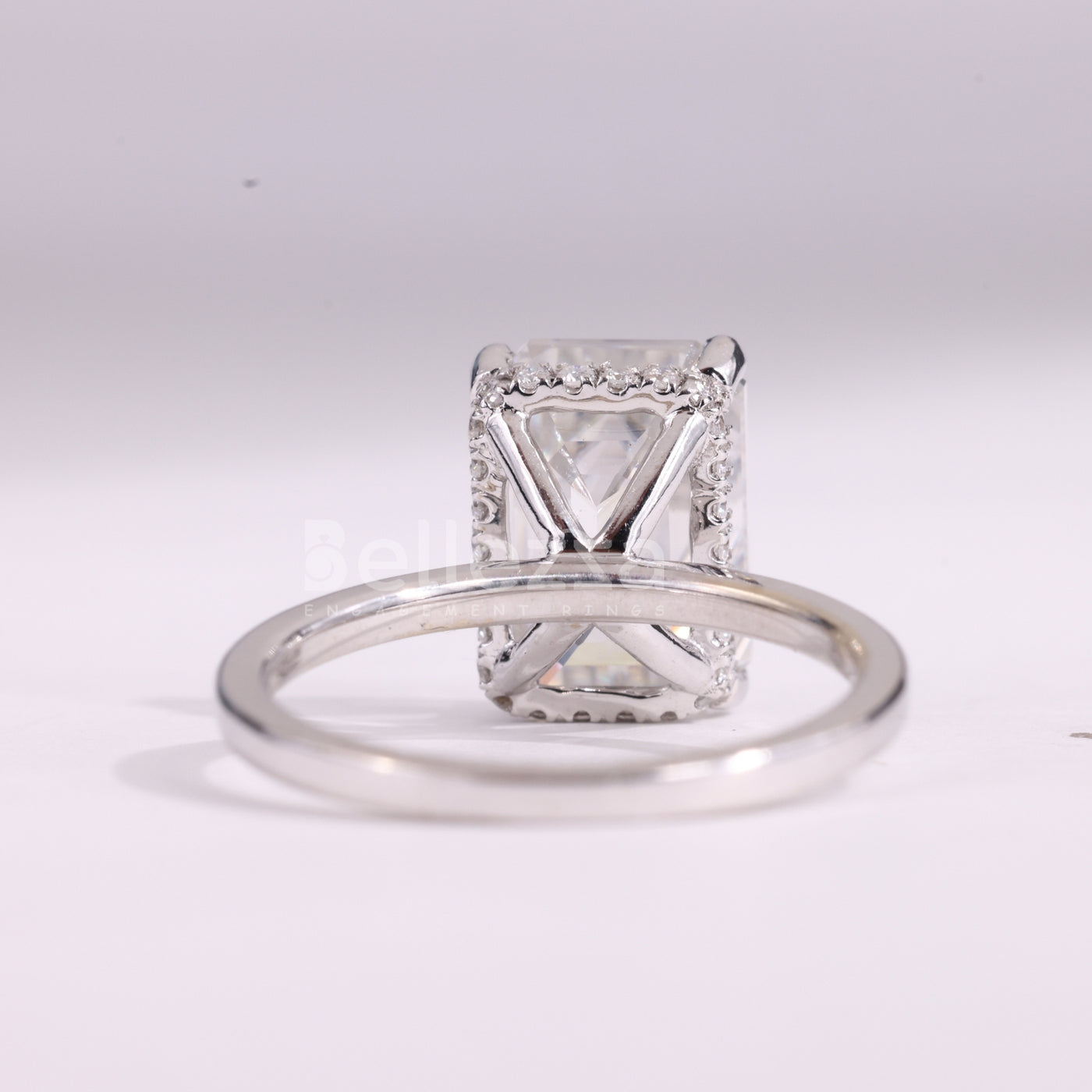 1.50CT Emerald Cut Hidden Halo Moissanite Engagement Ring