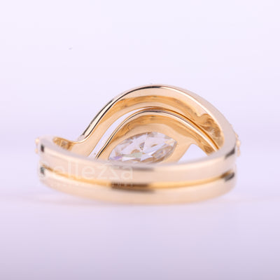 1.50CT East-West Marquise Cut Curved Moissanite Bridal Ring Set