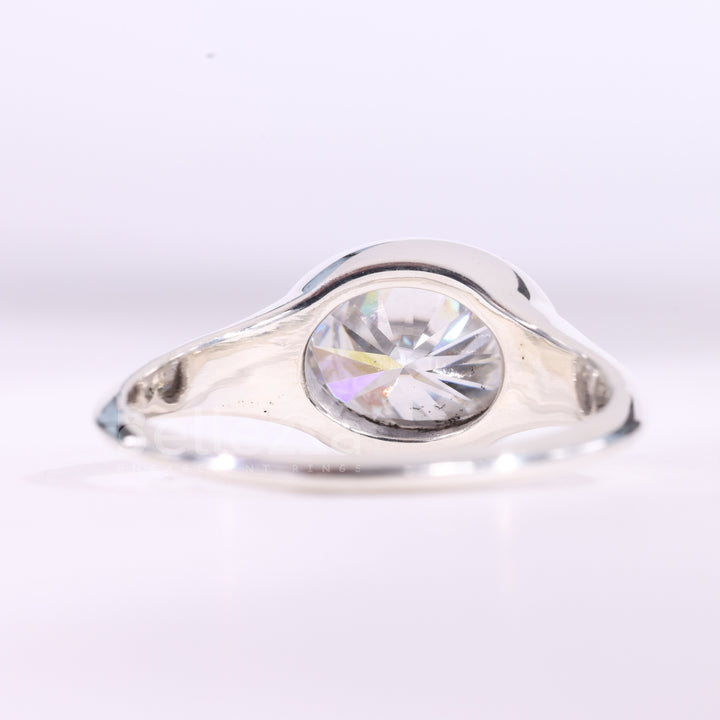 2.0CT East-West Oval Cut Bezel Set Solitaire Moissanite Engagement Ring