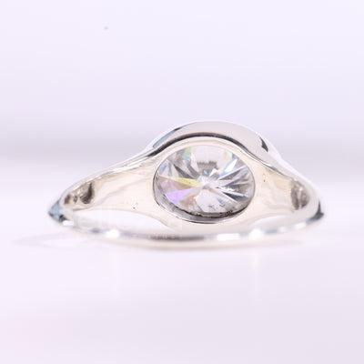 2.0CT East-West Oval Cut Bezel Set Solitaire Moissanite Engagement Ring