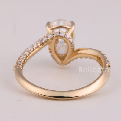 1.0CT Pear Cut Three Side Pave Setting Moissanite Engagement Ring