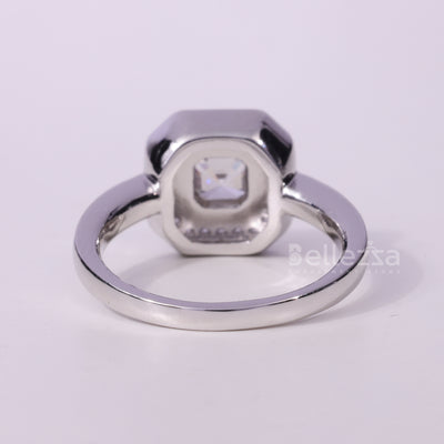 1.0CT Asscher Cut Diamond Halo Pave Setting Moissanite Engagement Ring