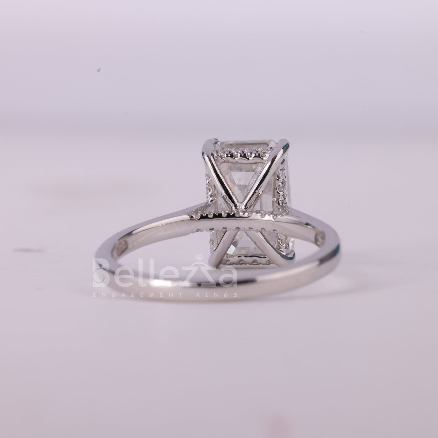 1.50CT Emerald Cut Diamond Hidden Halo Moissanite Engagement Ring