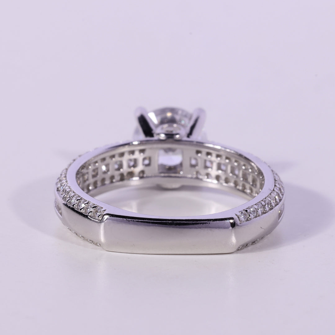 0.75CT Round Cut Three Row Pave Setting Moissanite Engagement Ring