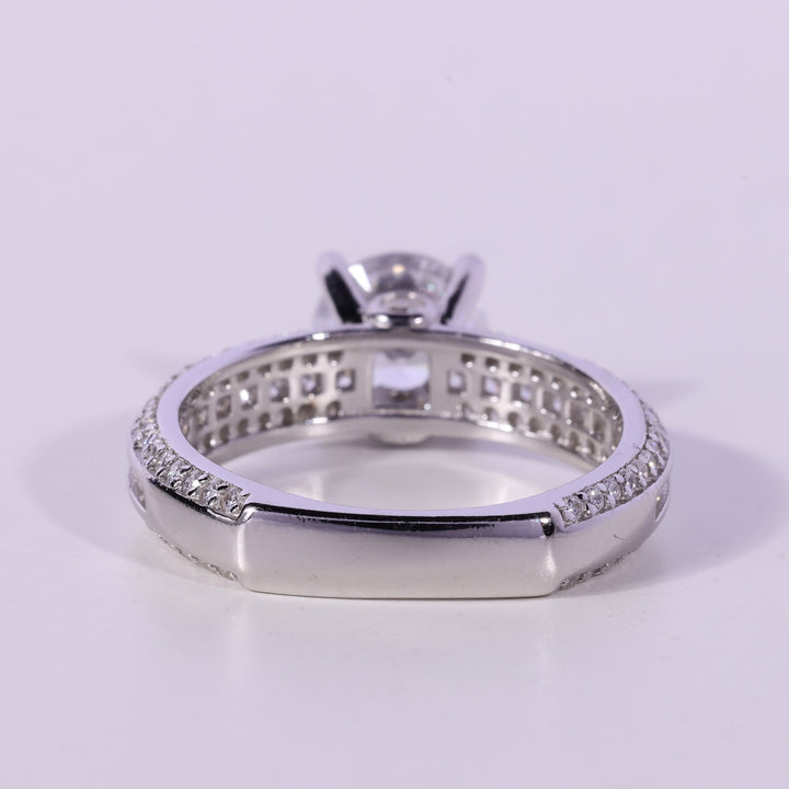 0.75CT Round Cut Three Row Pave Setting Moissanite Engagement Ring