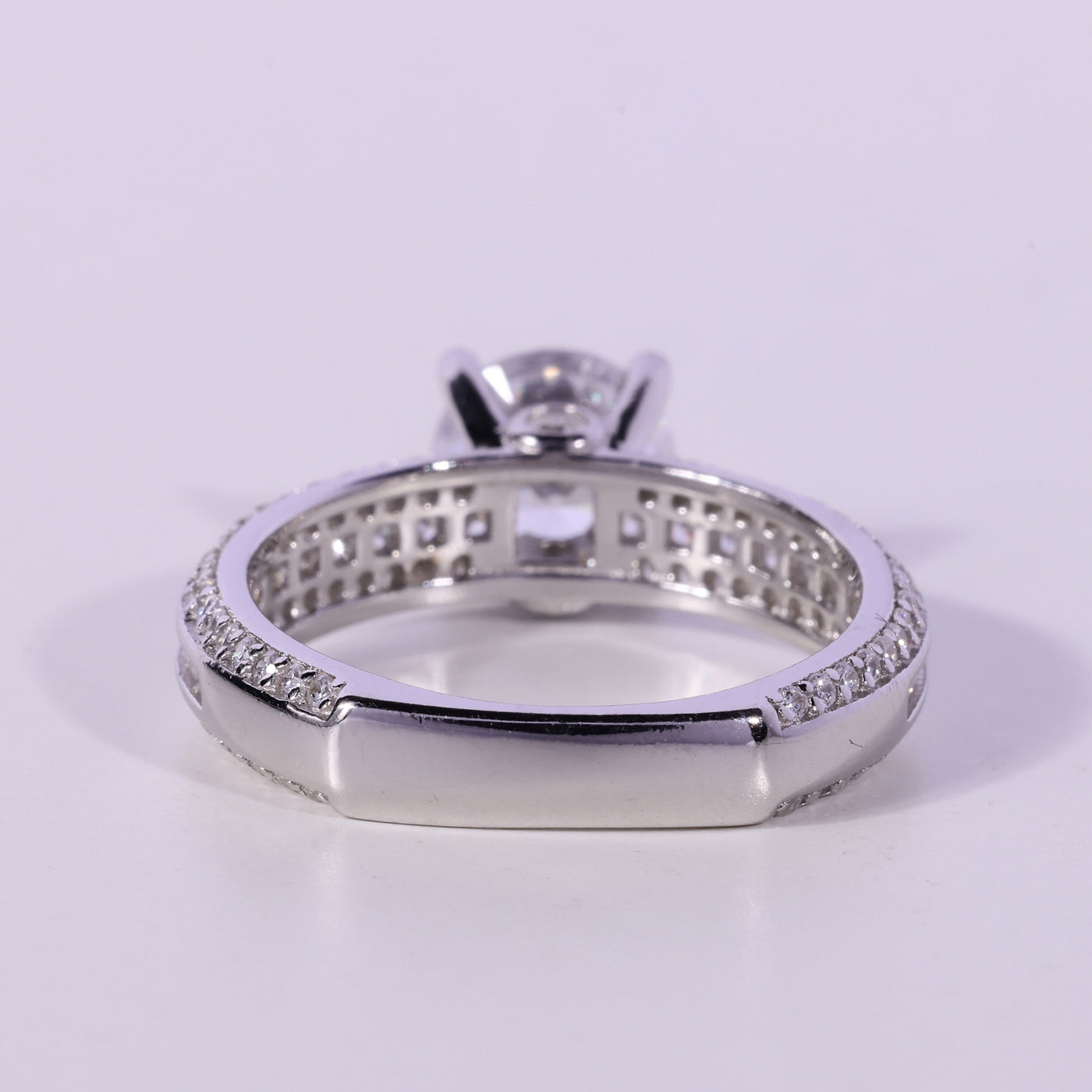 0.75CT Round Cut Three Row Pave Setting Moissanite Engagement Ring