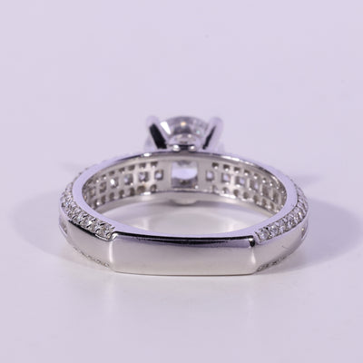 0.75CT Round Cut Three Row Pave Setting Moissanite Engagement Ring