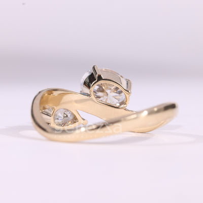 1.50CTW Oval & Pear Cut Curved Moissanite Toi Et Moi Engagement Ring