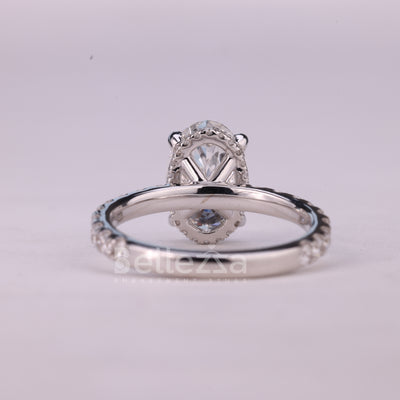 1.0CT Oval Cut Hidden Halo Pave Setting Moissanite Engagement Ring