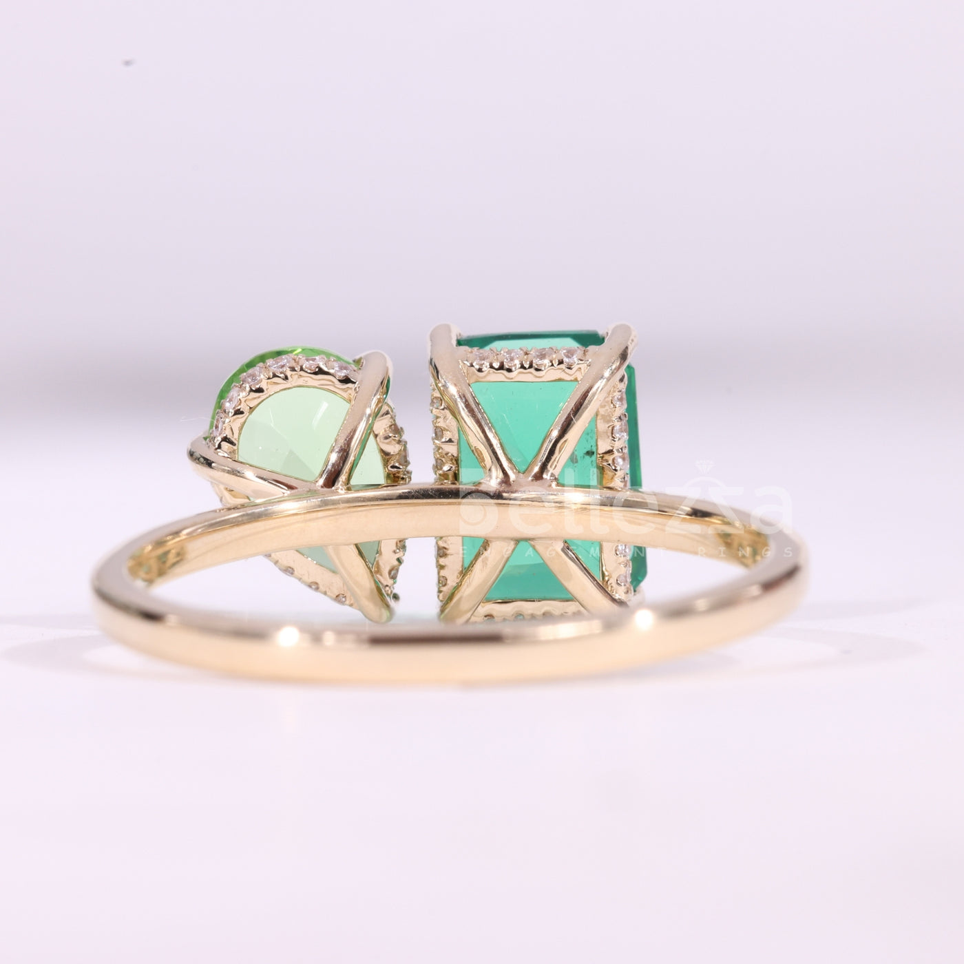 2.0CTW Emerald & Pear Cut Green Gemstone Toi Et Moi Engagement Ring