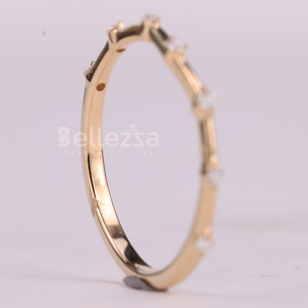 Round Cut Diamond Moissanite Petite Pave Setting Wedding Band